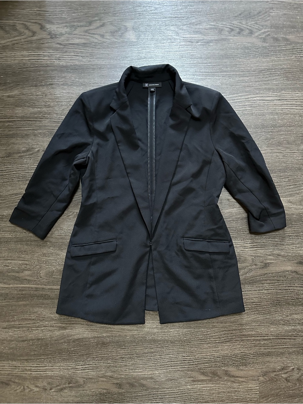 INC International Concepts Black Women's Open-Front Blazer 3/4 Sleeve Sz Large